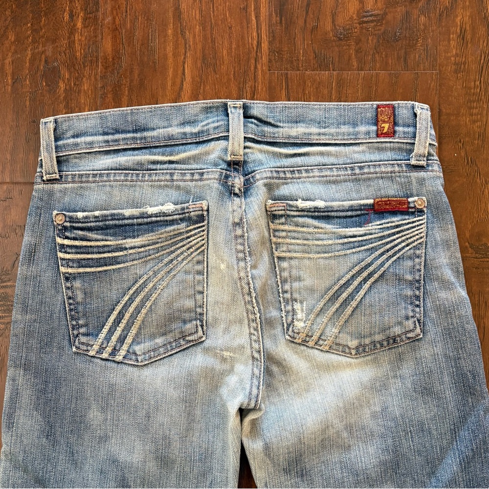 7 For All Mankind DOJO Flare Trouser Jeans with Raw Hems, Size 27